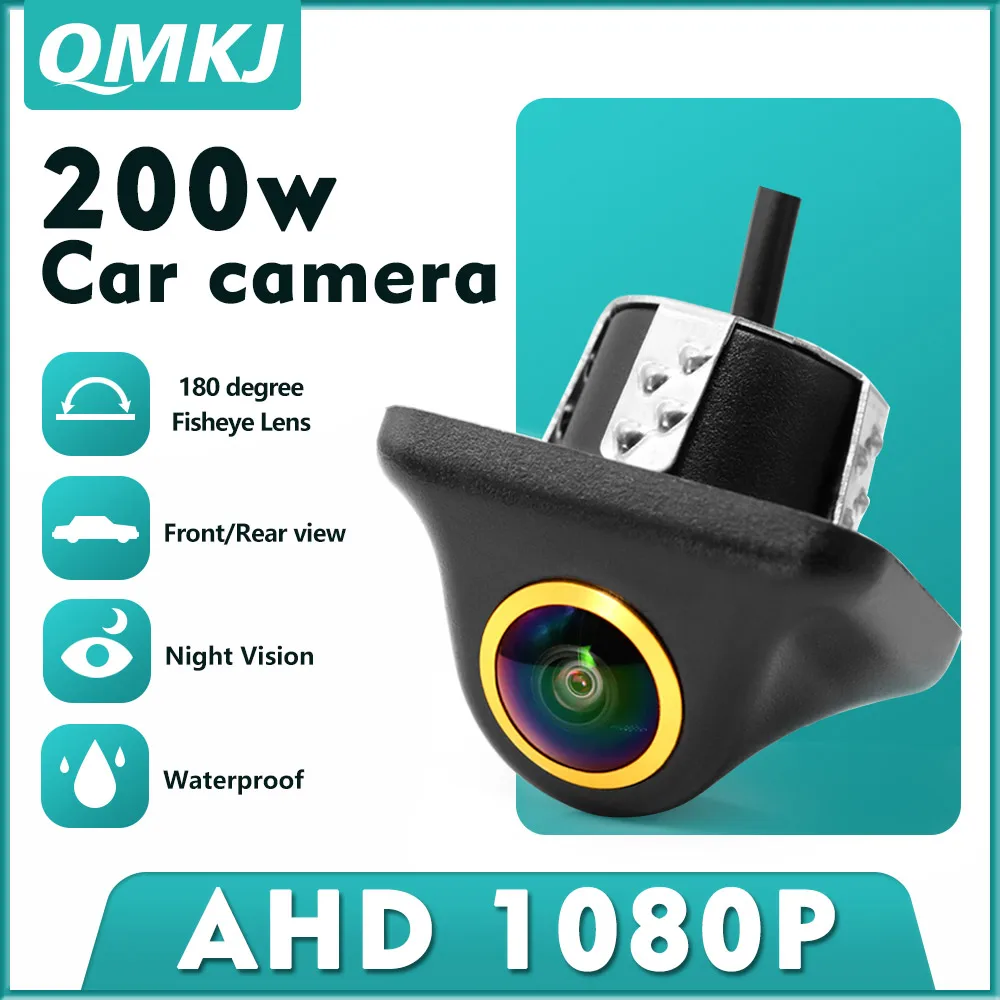 

QMKJ AHD 1920x1080P Car Rear View Camera 180 Degrees Golden Fisheye Lens Full HD Night Vision Vehicle Reversing Front Camera