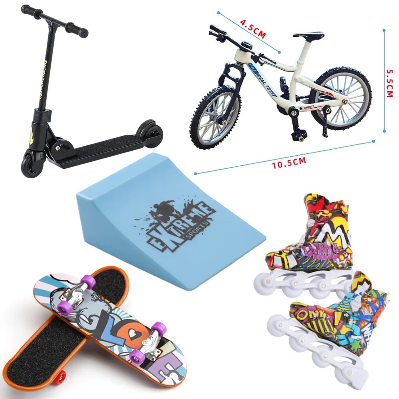 Children's Novelty Finger Skateboarding Sports Set Christmas Toy - Two Wheel Flat Bike Platform Scooter Combination