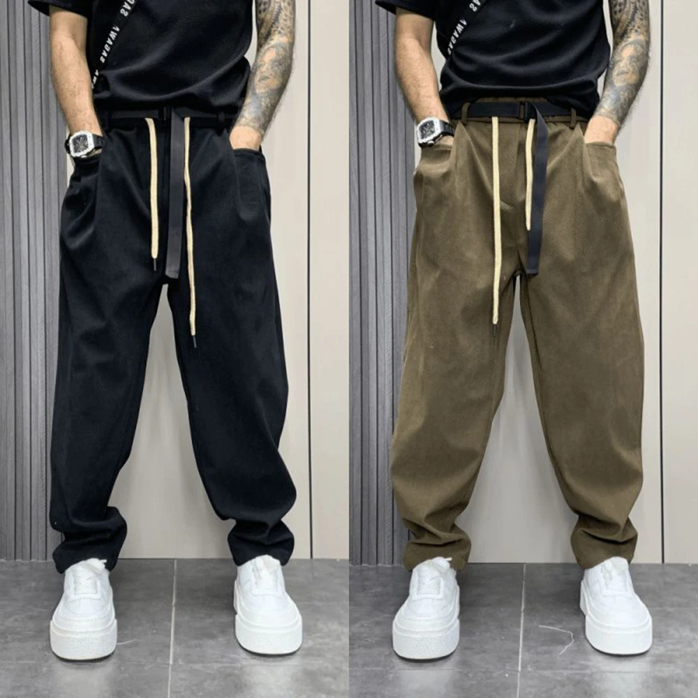 Mens Y2k Corduroy Pants Autumn And Winter Street Fashion Loose Casual Trousers Winter Straight Trousers Men'S Sports Sweatpants