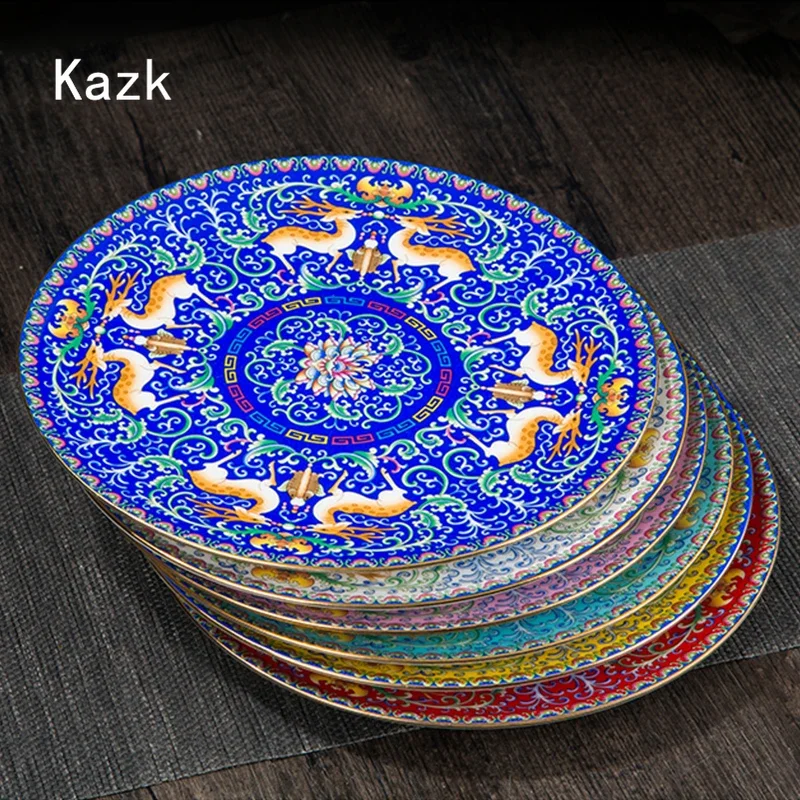 Enamel Color Relief Ceramic Plate Nordic Home Dining Table Decor Golden Stroke Dinner Plate Dessert Dishes Tableware Plates