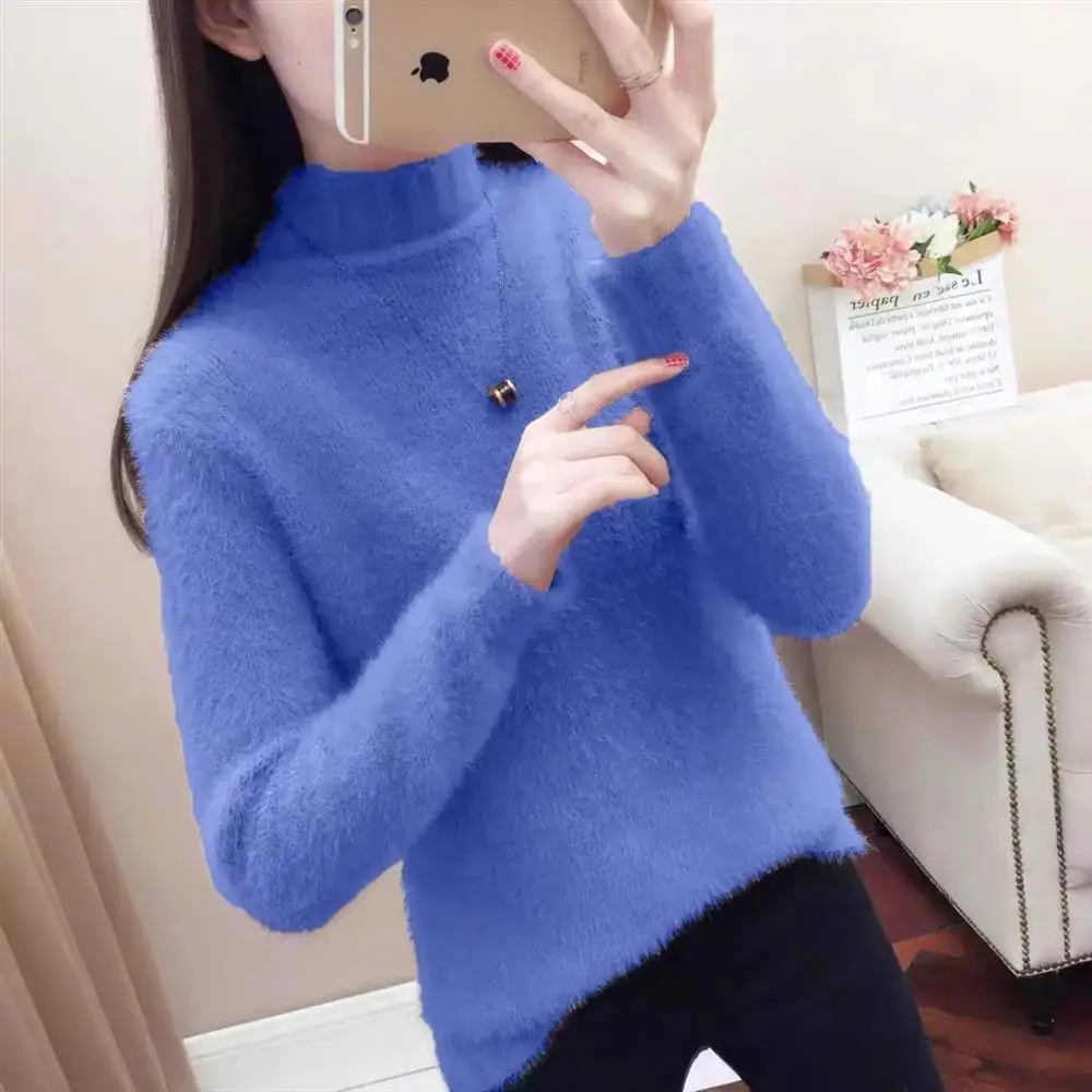 Plush Half High Collar Pullover Sweater 2023 Autumn/winter New Versatile Loose and Thick Knit Women\'s Sweater