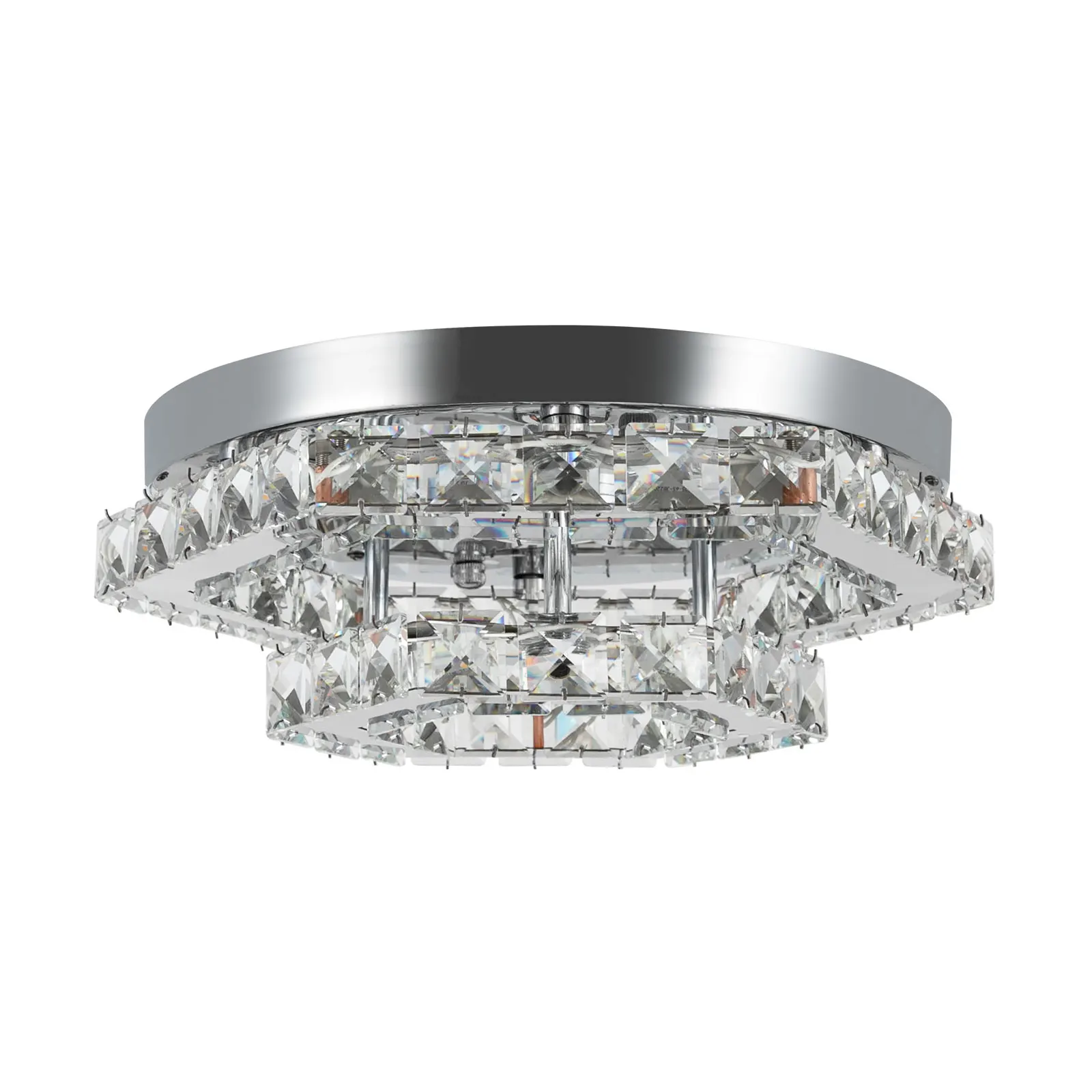 ضوء السقف - كريستال مكون من طبقتين، جهد عريض 85-265 فولت 2200 لومن، جهاز تحكم عن بعد LED (16.4 قدم)، يعتم لا نهائي لغرفة المعيشة/الفندق