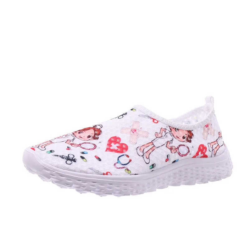 Zapatillas de deporte con estampado de enfermera y Doctor para mujer, Zapatos Planos transpirables de malla ligera sin cordones, para caminar y correr, 40