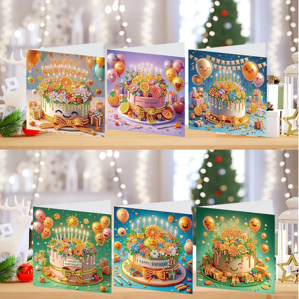 

6 Packs Birthday DIY Diamond Painting Greeting Card Kit with Envelopes Diamond Art Painting Greeting Cards for Adults Gifts