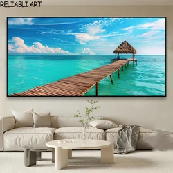 Blue Sky Cloud Sea Wooden Bridge Landscap Poster and Prints,Canvas Painting,Wall Art Picture for Living Room Home Decor No Frame