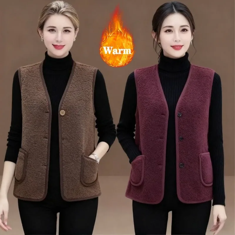 

Зимний теплый флисовый жилет для мамы, утолщенный жилет из овечьей шерсти, верхняя одежда для пожилых женщин, осенне-зимняя утепленная куртка больших размеров