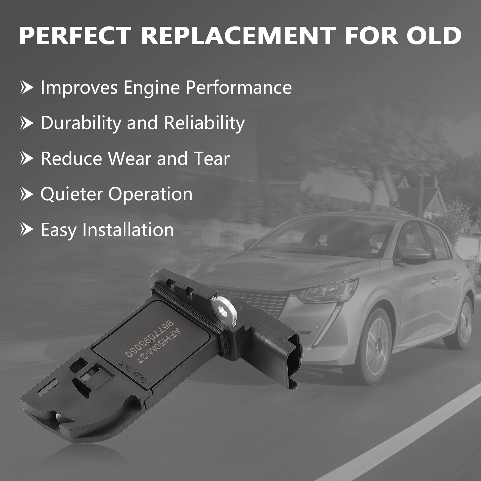 9677093080 Sensor de fluxo de ar maciço (MAF) de 4 pinos para 208 308 508 2008 3008 5008 / C3 C4 C5 / DS3 DS4