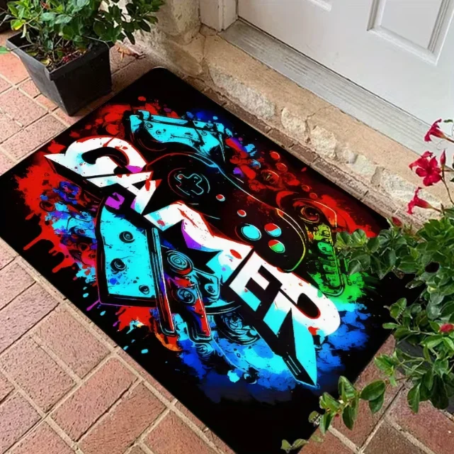 Lebendige, mit Neon-Spielgriff bedruckte Fußmatte, rutschfest und geeignet für Schlafzimmer, Wohnzimmer, Eingang, Spielzimmer, Dekorationen, Matten