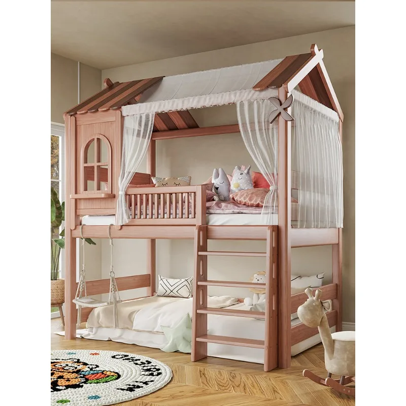 

Solid wood children's tree house half-height bed combination upper and lower bunk elevated bed small apartment storage