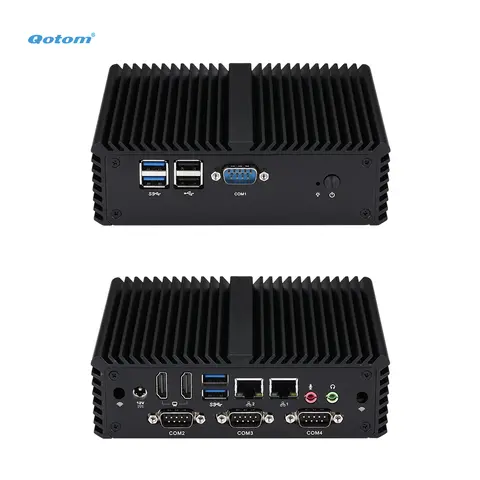 Qotom Mini PC 4th/5th Gen Intel Celeron Core I3 I5 I7 Processors Onboard 4x RS232, 2x LAN, 2x HD, Fanless Industrial Computer