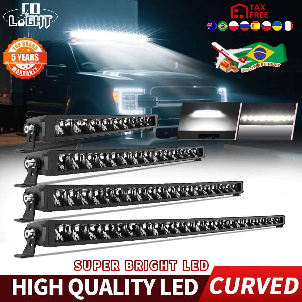 

CO LIGHT 30 "40" дюймов Тонкий однорядный светодиодный светильник 4x4 Offroad Bar изогнутый 80000LM для внедорожного грузовика 4WD 12 В 24 В Рабочие фонари для прицепа