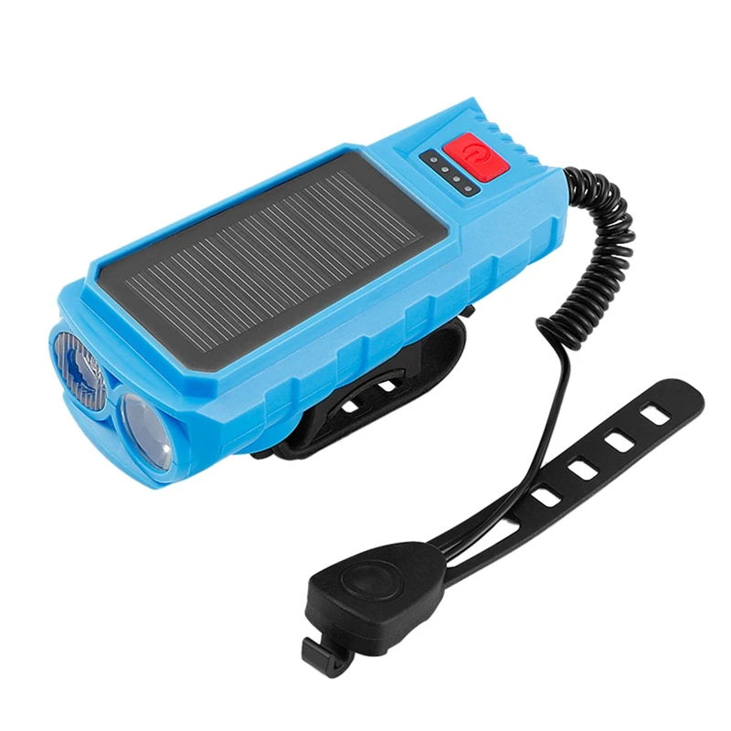 Solar Energy Bike Headlight Waterproof USB Rechargeable With 130DB Horn Flashlight Bike Bell Bike Accessories