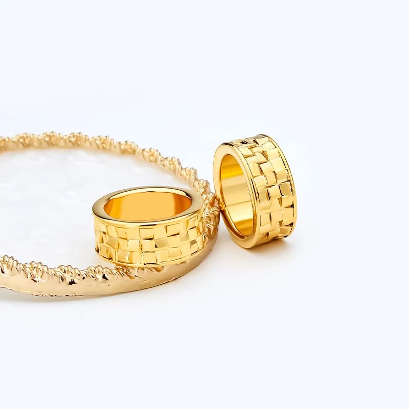 

MEHOPE Golden Polished Copper Woven Checkered Men's Trendy Closed Ring Jewelry For Festive Gifts