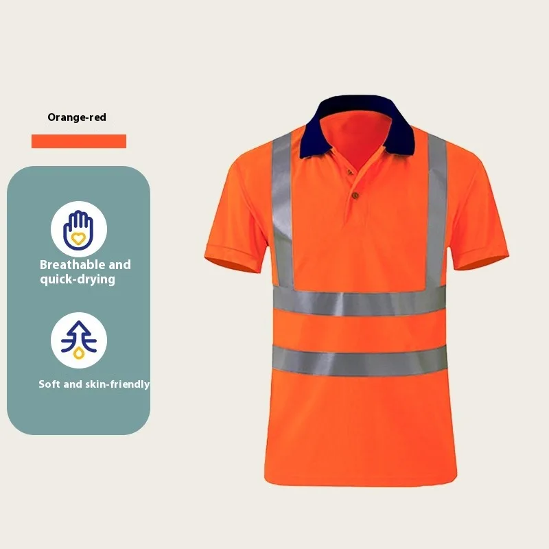 Work Clothes Construction Site Mining Work Clothes Quick-drying High-bright Reflective Strip Polo Shirt Lapel T-shirt