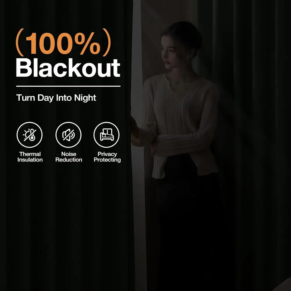 Linen-Textured 96 Blackout Curtains, 2 Panels, Room Darkening & Insulated, Farmhouse Style, Olive view 2