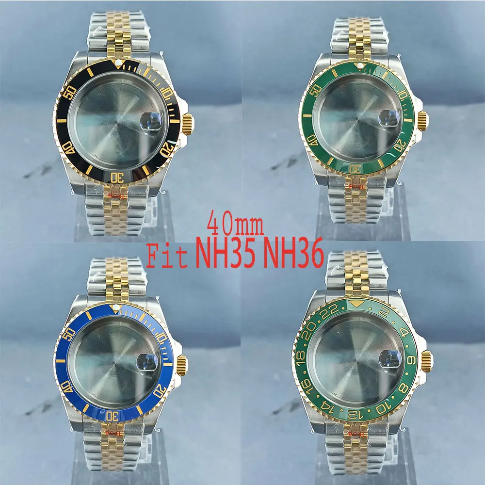 40mm NH series 34 35 36 Silver Gold watch case 316L stainless steel sapphire glass 10bar waterproof 120 click bezel