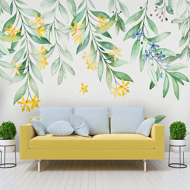 Custom Large Mural Paper Watercolor Floral Leaves Painting Bedroom Living Room Sofa TV Background Waterproof Canvas Wallpaper 3D