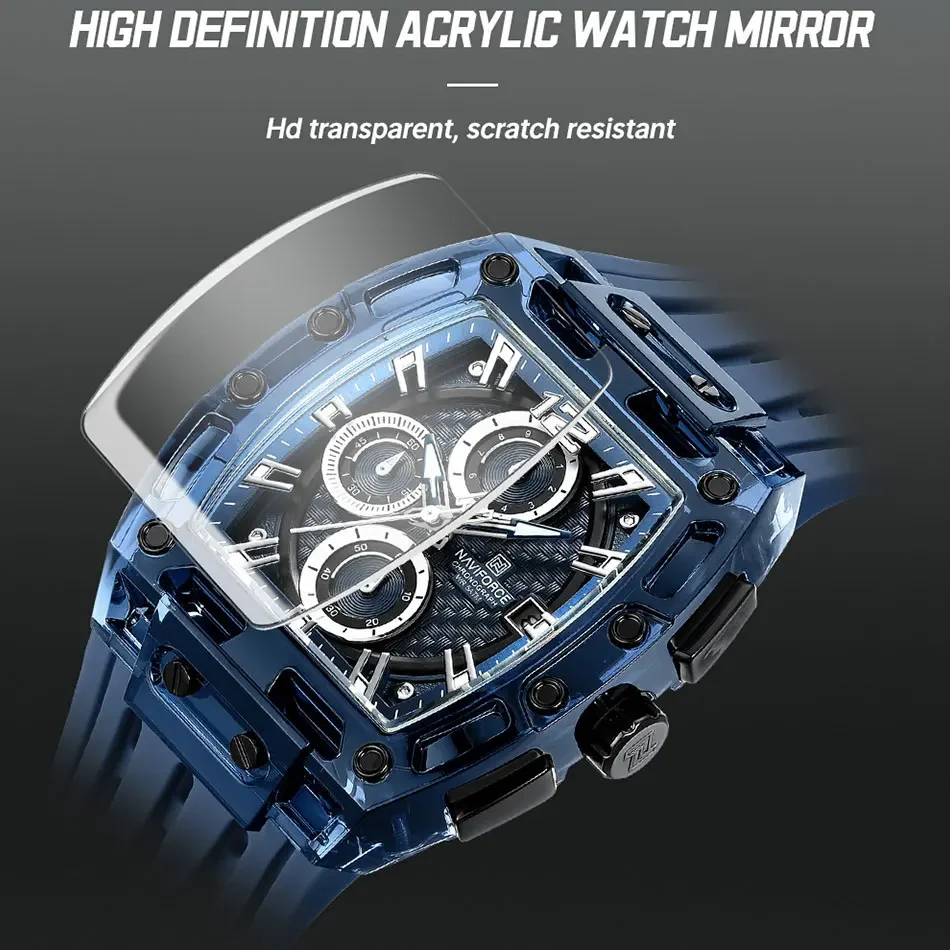 Reloj NAVIFORCE para hombre, reloj de cuarzo de alta calidad a la moda, reloj con cinta de silicona resistente al agua para hombre, relojes de