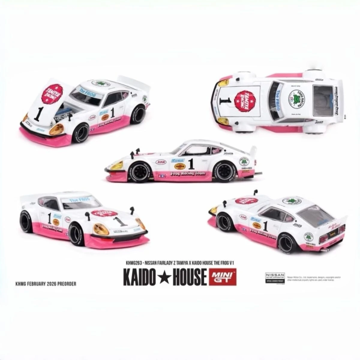 Image of Kaido House + MINIGT 1:64 Nissan Fairlady Z TAMIYA X KAIDO HOUSE The FROG V1 Legierung Druckguss-Automodell Sammlerstück Geschenk