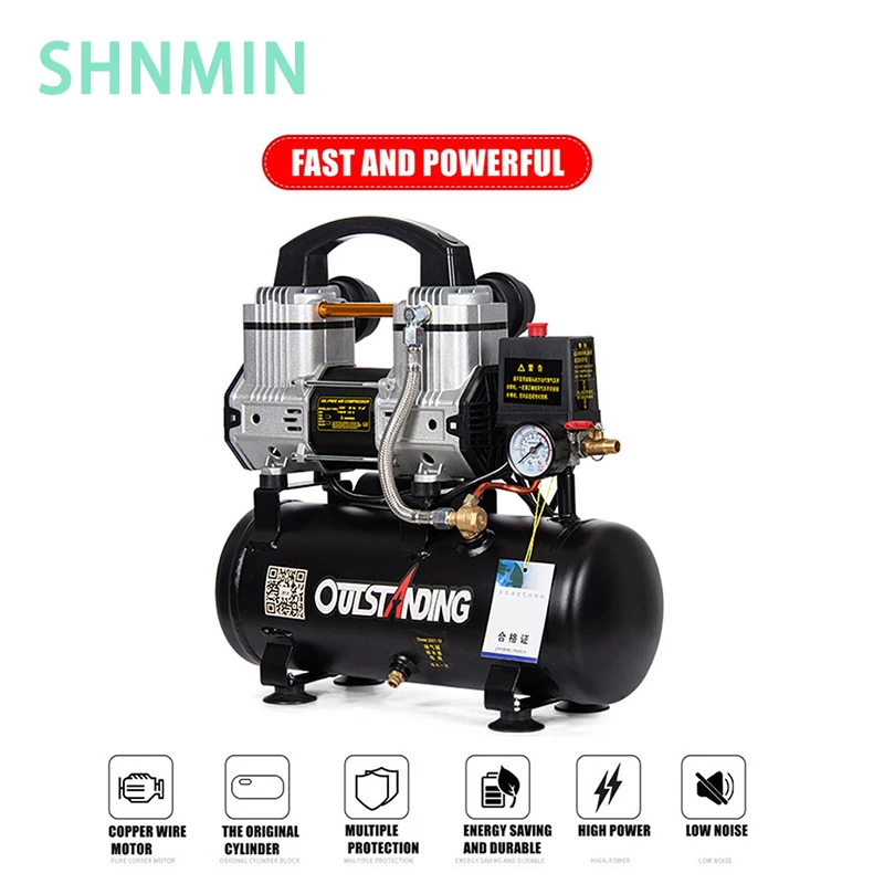 Copper Wire 8L 30L 1100W Heavy Duty Air Tank Oil Free Silent Air Compressor For Dental/Tire Pumping/Home Painting/Woodworking