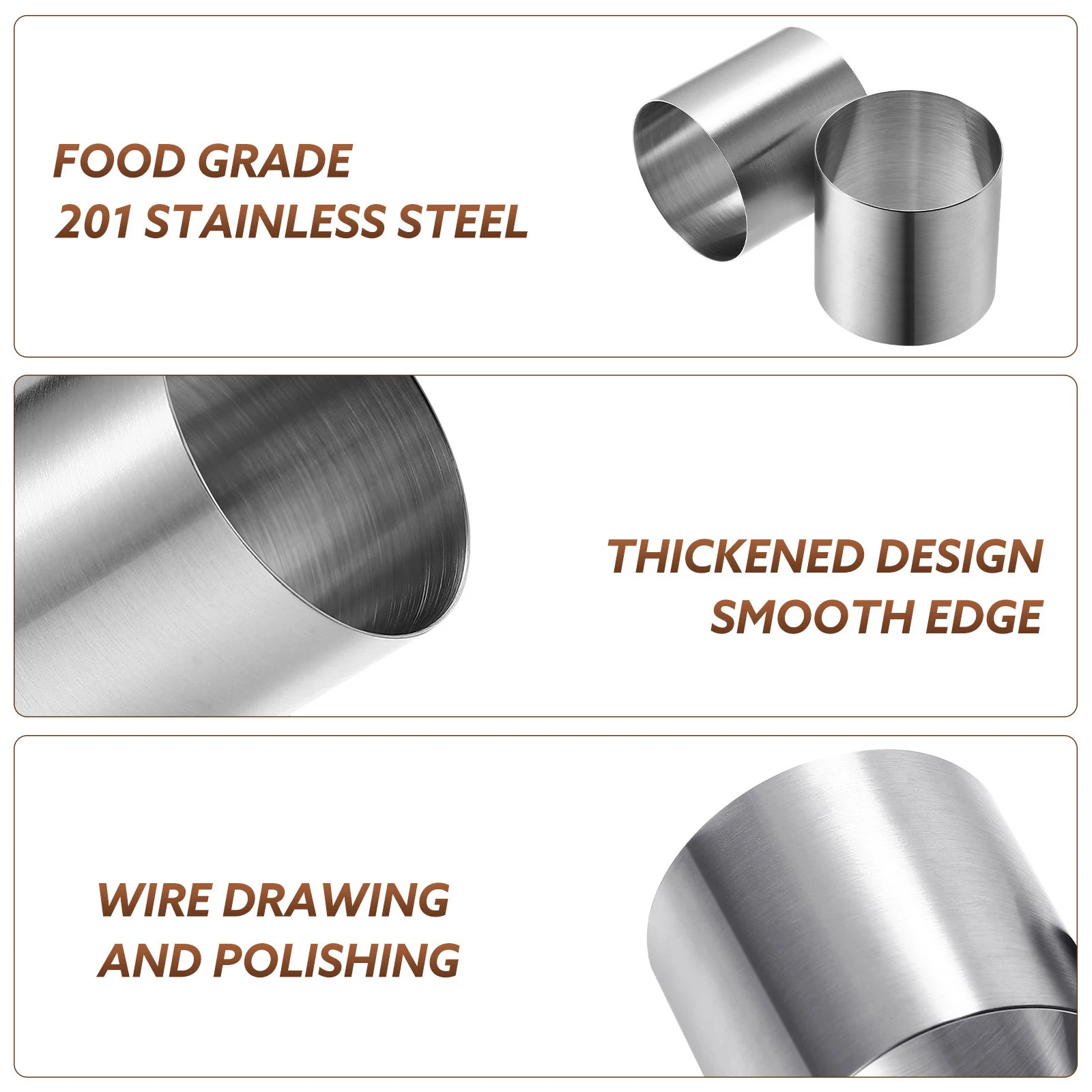 

8 Pcs Mini Round Mousse Cake Mold Stainless Steel Baking Tools 5x5x5cm Reusable Easy Demoulding Anti Fingerprints