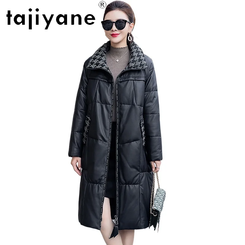 TAJIYANE حقيقية جلد الغنم سترة منفوخة امرأة أنيقة مطبوعة الأبيض بطة معطف سترات من الجلد الحقيقي 2025 الشتاء ملابس حريمي كورت #1