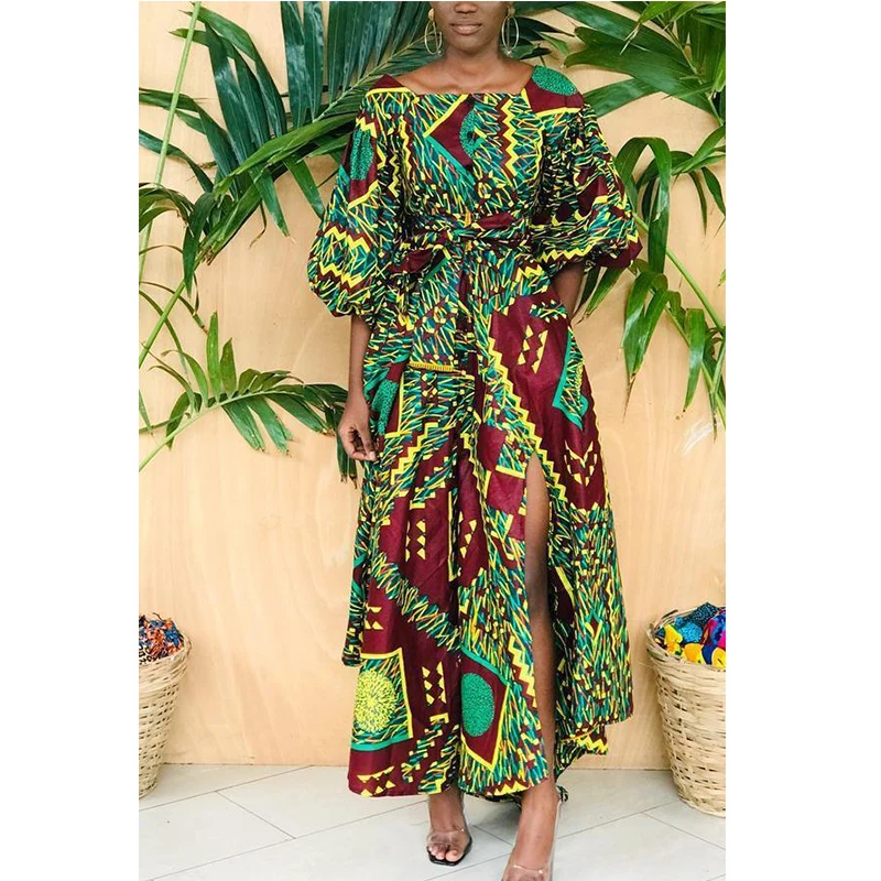 

Women Sexy Boho African Dress Evening Party Long Maxi Africa Dresses for Women Print Pleated Dress Robe Africaine Outfits Attire