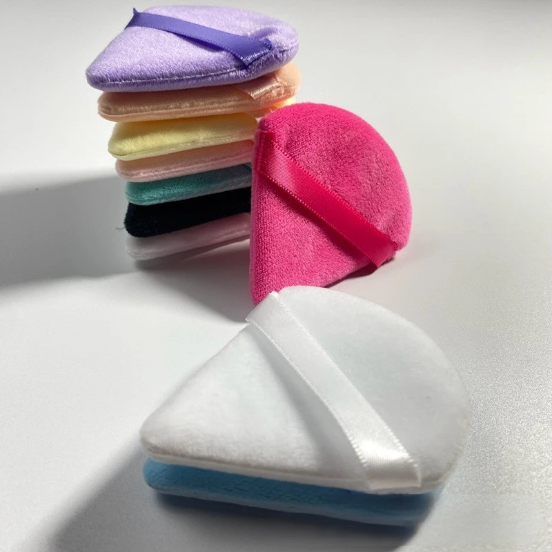 Esponja flocada de cristal Triangular, terciopelo corto, cojín de aire de maquillaje, Puff Triangular para polvo
