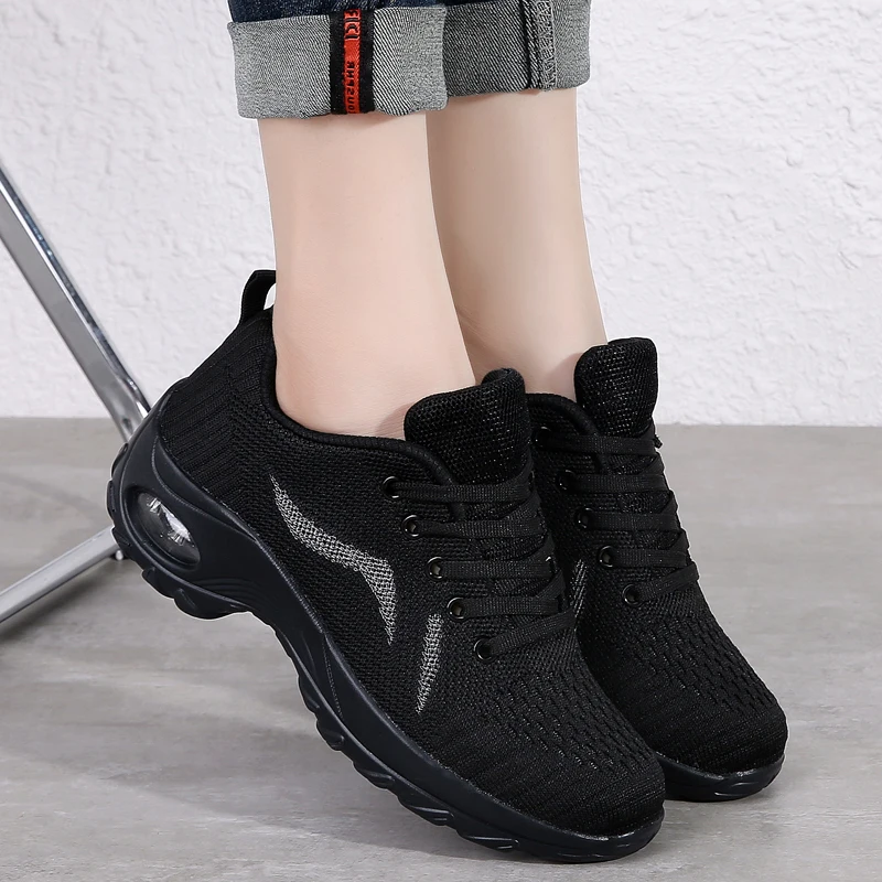 

Women Walking Shoes Arch Support Comfortable Lightweight Mesh Black Sneakers Air Cushion Casual Running Shoes Loafers 2269-2