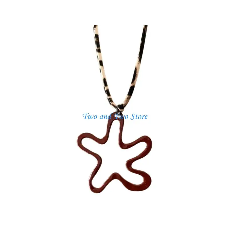 

HX6F Vintage Alloy Floral Leopard Print Braided Necklace Trendy Korean Styles Jewelry Gift For Her Women