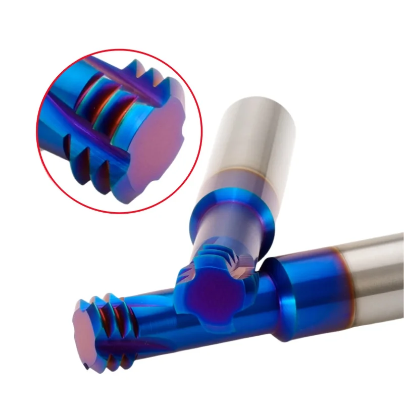 

HRC68 Carbide Blue Nano Coating 3 Teeth Single Tooth M0.8M1M2M3M4M5-M20 Thread End Mills CNC Machine Thread Milling Cutter Tools