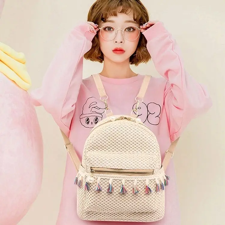 Spring Instagram Backpack Trendy Versatile Female Student Korean Edition Fresh Grass Woven Backpack