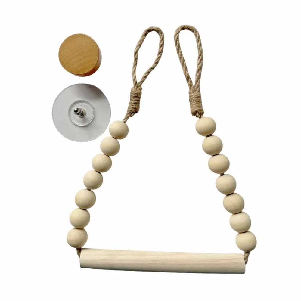 

Nordic Style Wood Tissue Holder String Bead Detail Handwoven Rope Roll Paper Holder Wall Mounted Bohemian Tissue Storage Rack