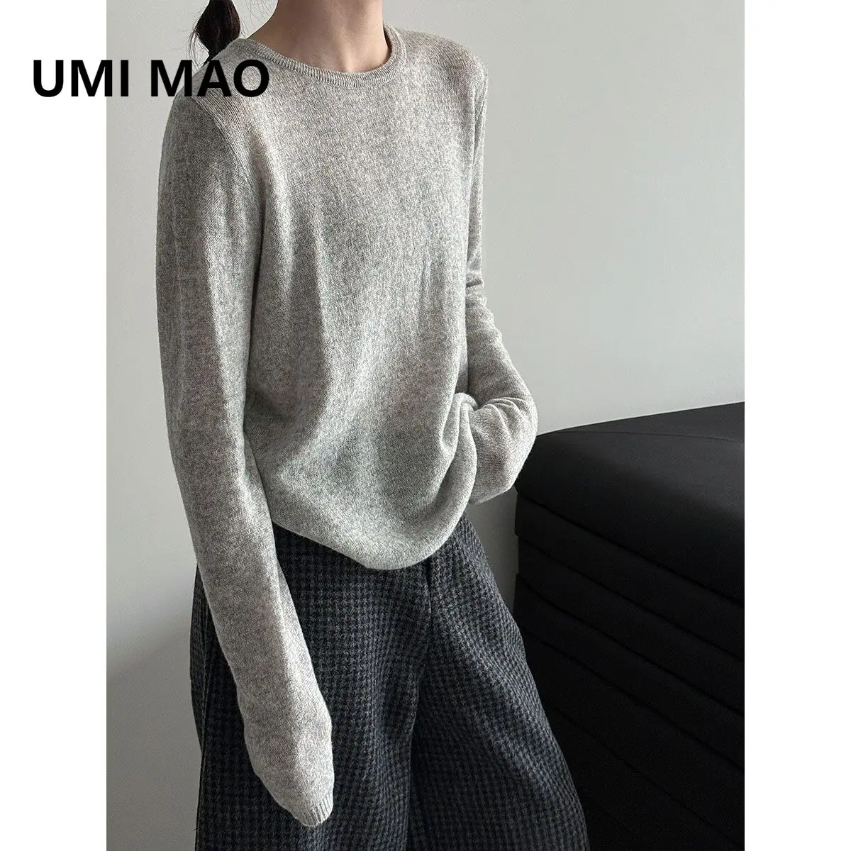 

UMI MAO свитер в корейском стиле, высококачественная универсальная шерстяная трикотажная базовая рубашка для женщин, осенний новый облегающий топ для похудения Femme