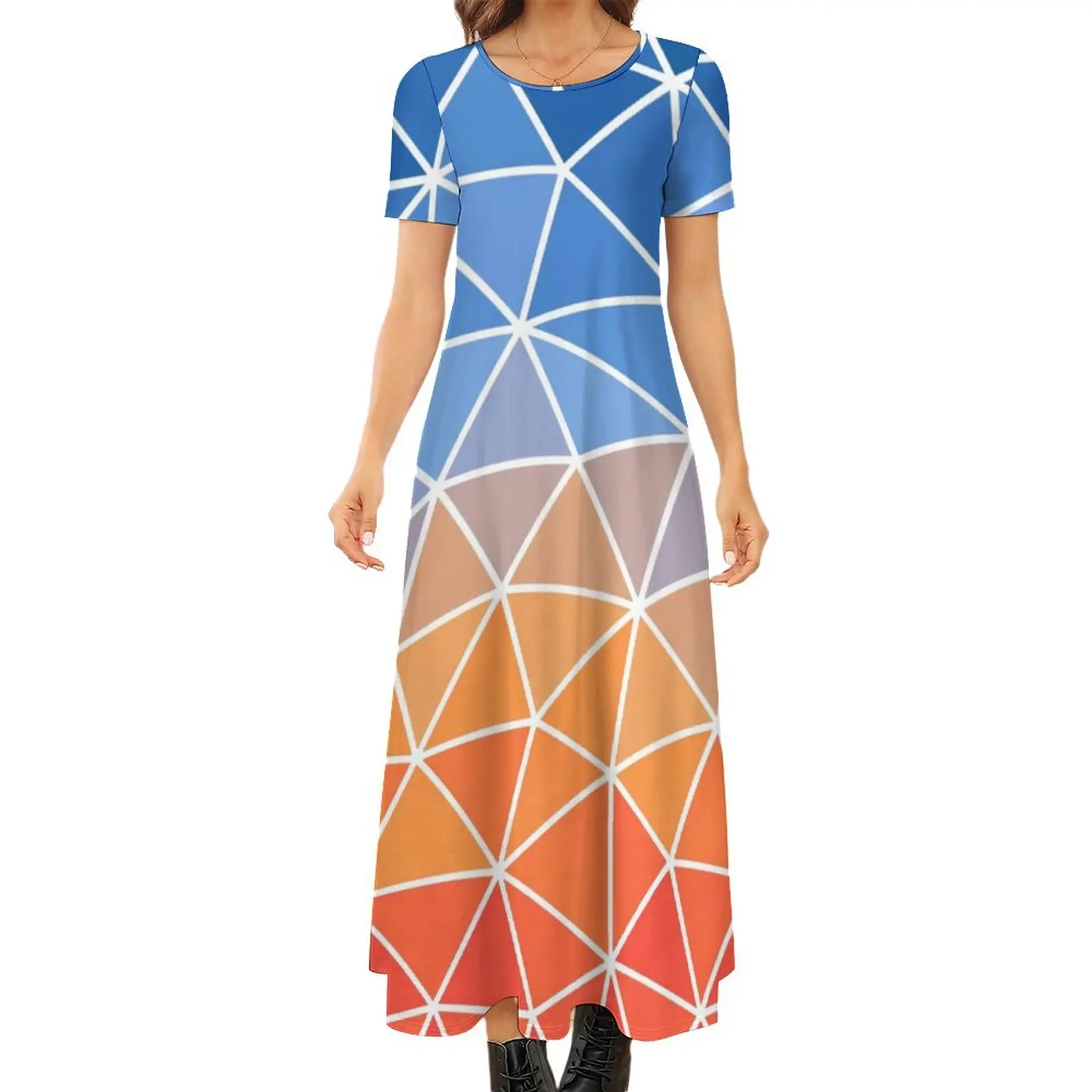 

Ombre Geo Print Dress Sunrise Elegant Maxi Dress Street Wear Boho Beach Long Dresses Female Short Sleeve Oversized Vestidos