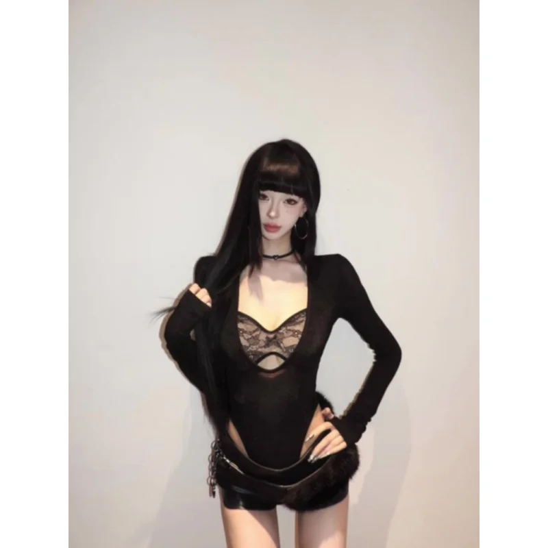 

Женский комбинезон Bla Lace V-Ne Long Sve, лето 2022, сексуальный утягивающий топ ранней осени, брюки с высокой талией, полиэфирное волокно