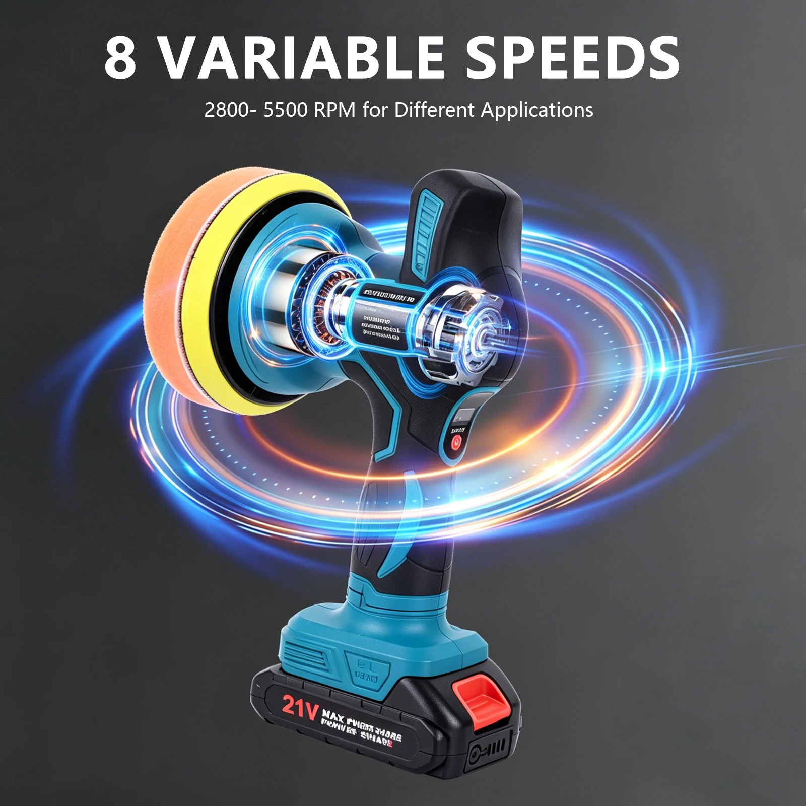 New 6000rpm 8Gears Digital Display Cordless Electric Polisher Car Polishing Waxing Sanding Machine for Makita 18VBattery Pin