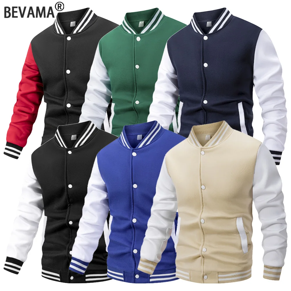 

New Men's Baseball Jacket Coat Spring Autumn Warm Windproof Jacket Loose Casual Outwears Long Sleeve Uniform Outdoor Streetwear