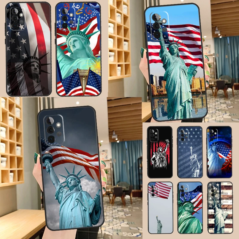 America Flag Statue of Liberty Case For Samsung Galaxy A14 A34 A54 A53 A33 A13 A12 A22 A32 A52 A72 A51 A71 A52S Cover