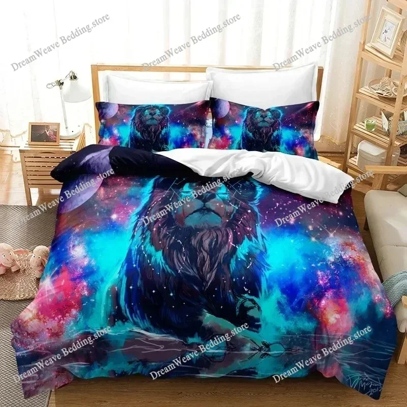 3D Print Lion Duvet Cover Set Wild Animals Colourful King Queen Size for Kids Teens Adults  Polyester Bedding Set Luxury Gift963
