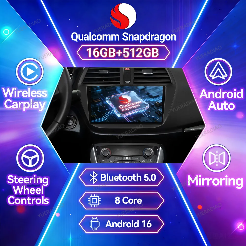 Android 16 Car Radio For Suzuki SX4 2 S-Cross 2012 - 2016 Carplay Auto 4G+WIFI GPS NAVI Multimedia Stereo Video Player QLED 2DIN