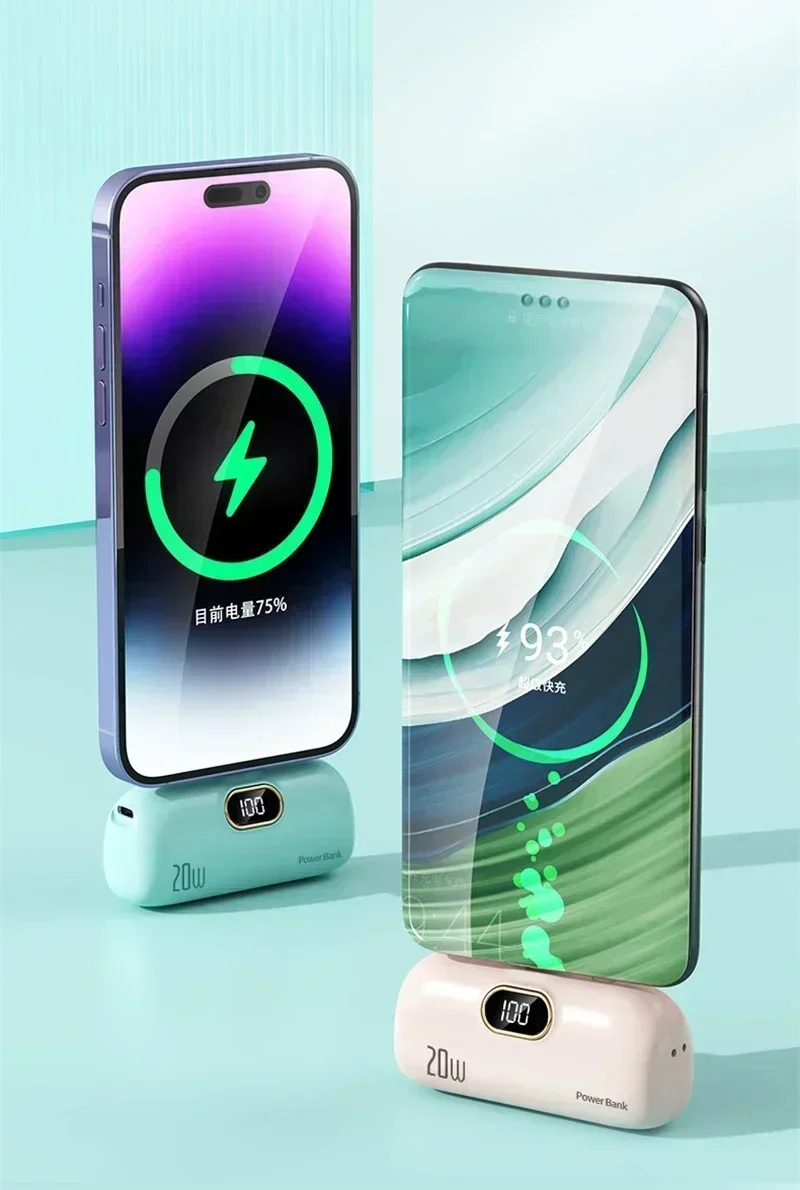 30000mAh Mini Caplsule Power Bank Charger High Capacity Mobile  Mini Power Supply Digital Display Fast Charge For Type-C iPhone