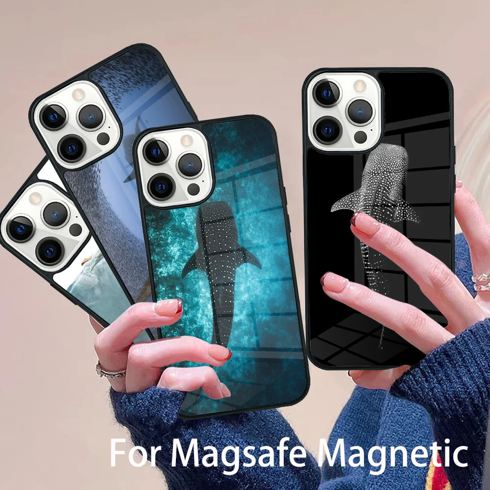 

Ocean Whale Shark Swimming Phone Case Magesafe Magnetic Wireless Charge Cover For IPhone 16 11 12 13 14 15 Pro Max Plus Mini