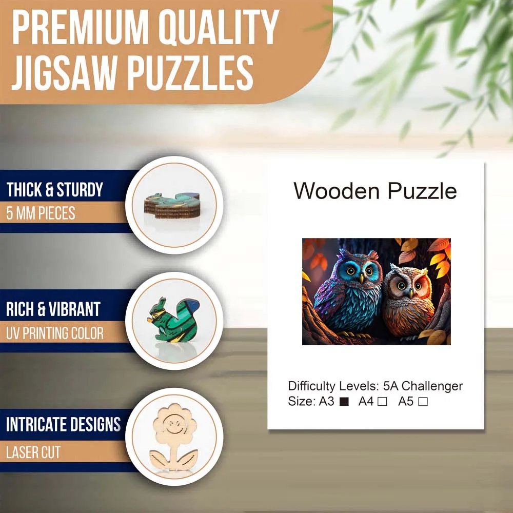 Coppia di gufo puzzle in legno per adulti, pezzi a forma di animale puzzle giocattoli, regalo di natale decorazioni per la casa gioco di famiglia