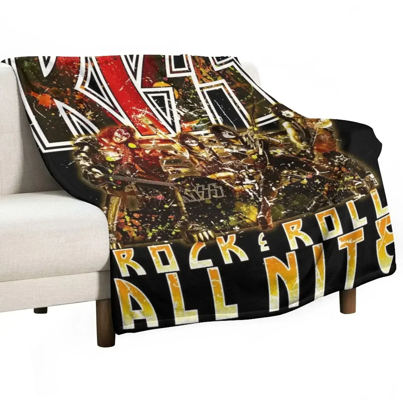 

Kiss Rock n Roll All Nite Vintage Retro Classic Rock Throw Blanket For Decorative Sofa valentine gift ideas Camping Blankets