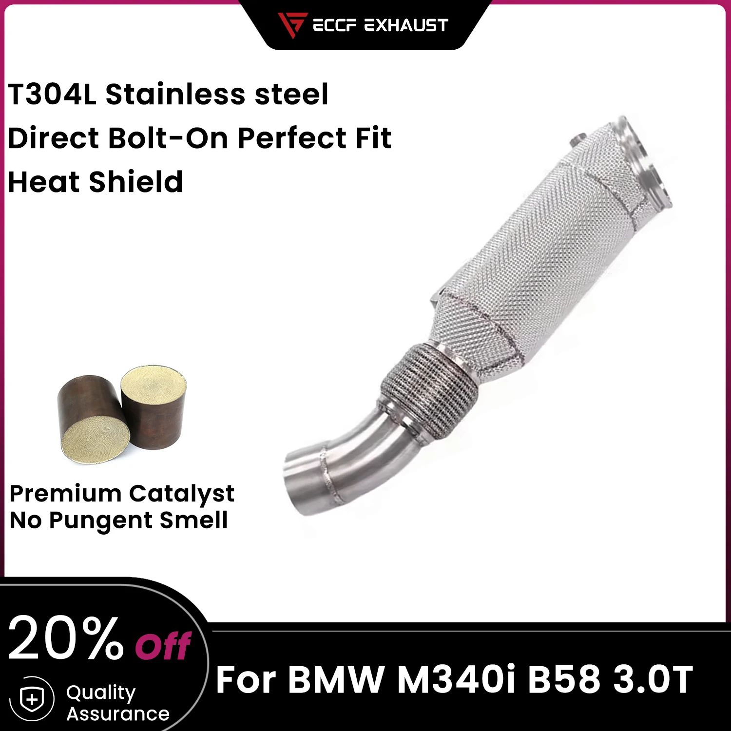 

Sports Downpipe With Heat Shield For BMW M340i B58 3.0T Aggressive Exhaust Sound High Flow Performance Upgrade Easy Installation