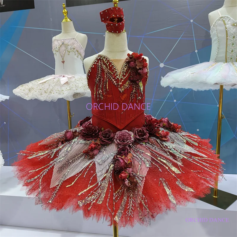 

hot selling fashion Unique Design Girls Children Women Adult Performance Wear red Ballet Tutu Costumes with twinkle diamond