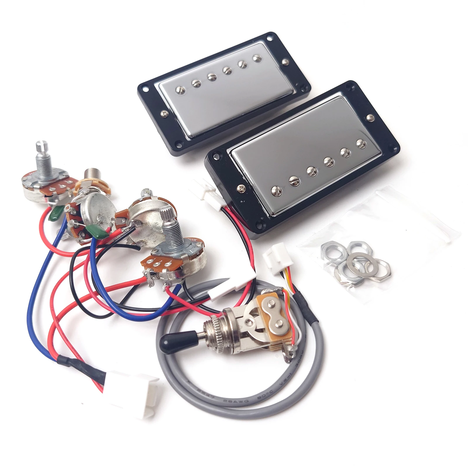 Guitar Alnico 2 Humbucker Pickups with 2V2T Wiring Harness and 2C Quick-connect Terminals Set for LP Guitars Replacement Parts