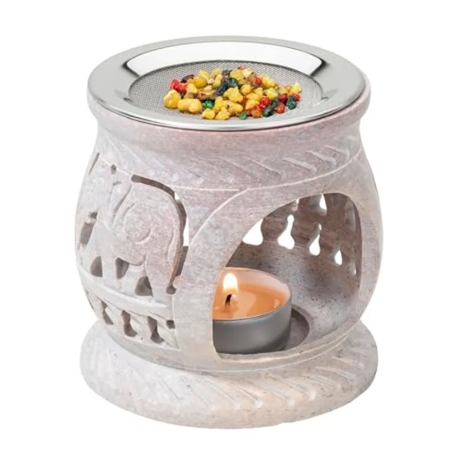 Soapstone Incense Burner with Strainer 3.34 Inch Height and 3.15 Inch Diameter Handmade Stone Incense Holder for Gentle Aromath