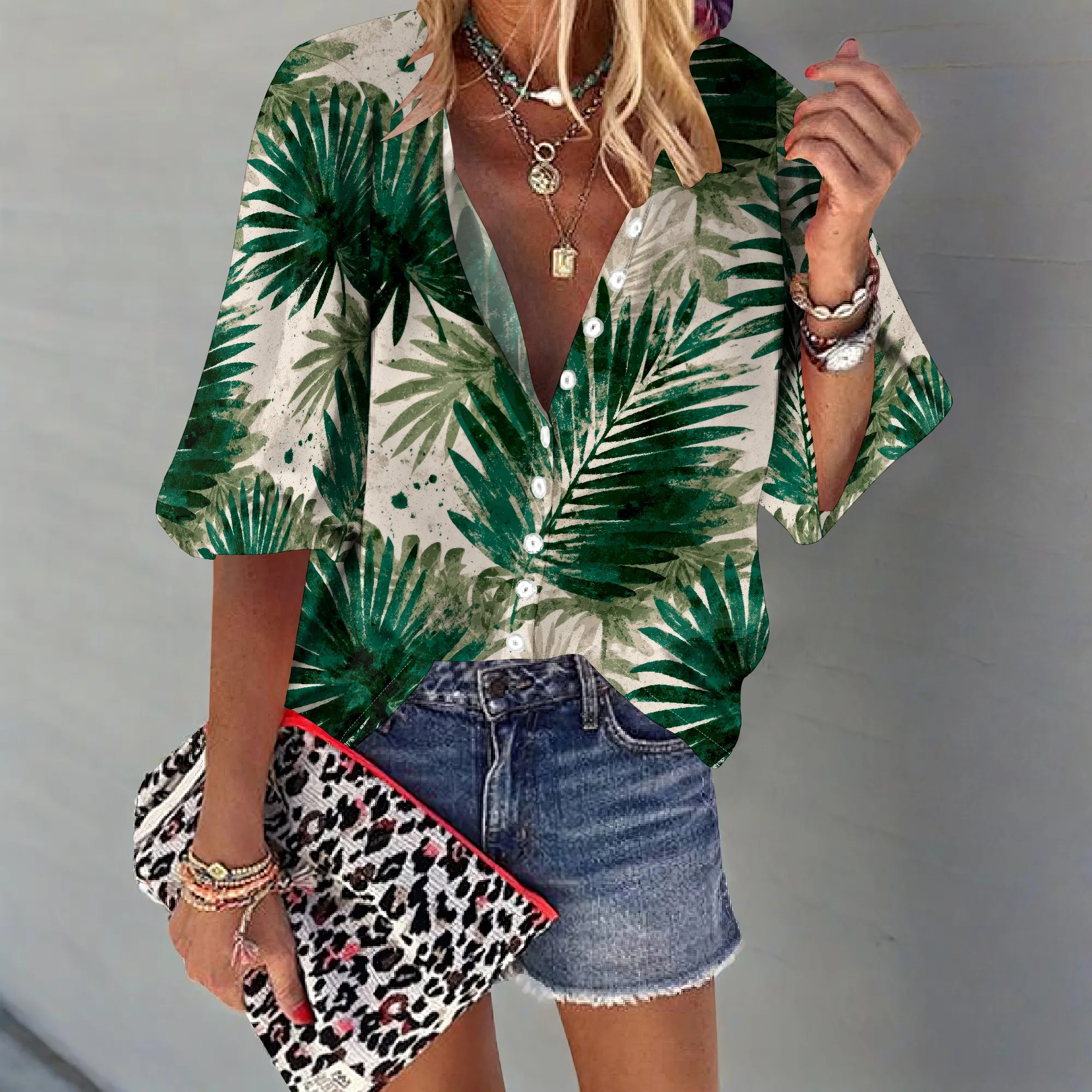 

Chic V-Neck Loose Fit Shirt for Women – Summer Holiday Streetwear Top (S-3XL)